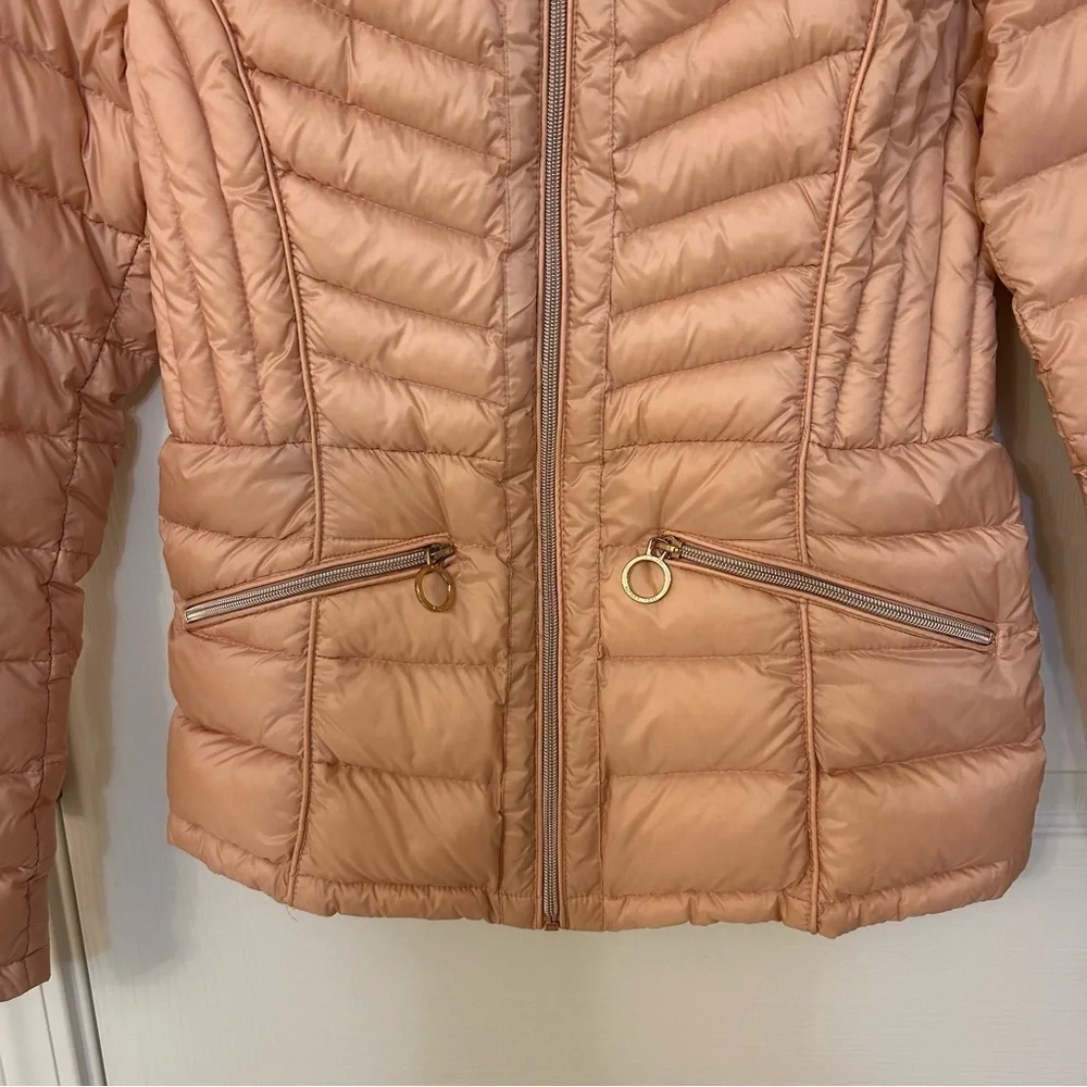 Michael Kors Quilted Packable Down Fill Coat w/ removable hood in Pink Size S
